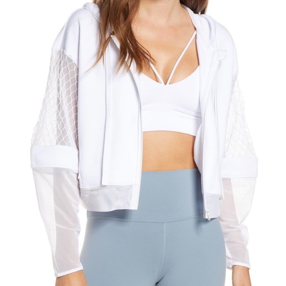 NWOT ALO YOGA White Fadeaway Mesh Hooded Jacket Size XS - Picture 1 of 16